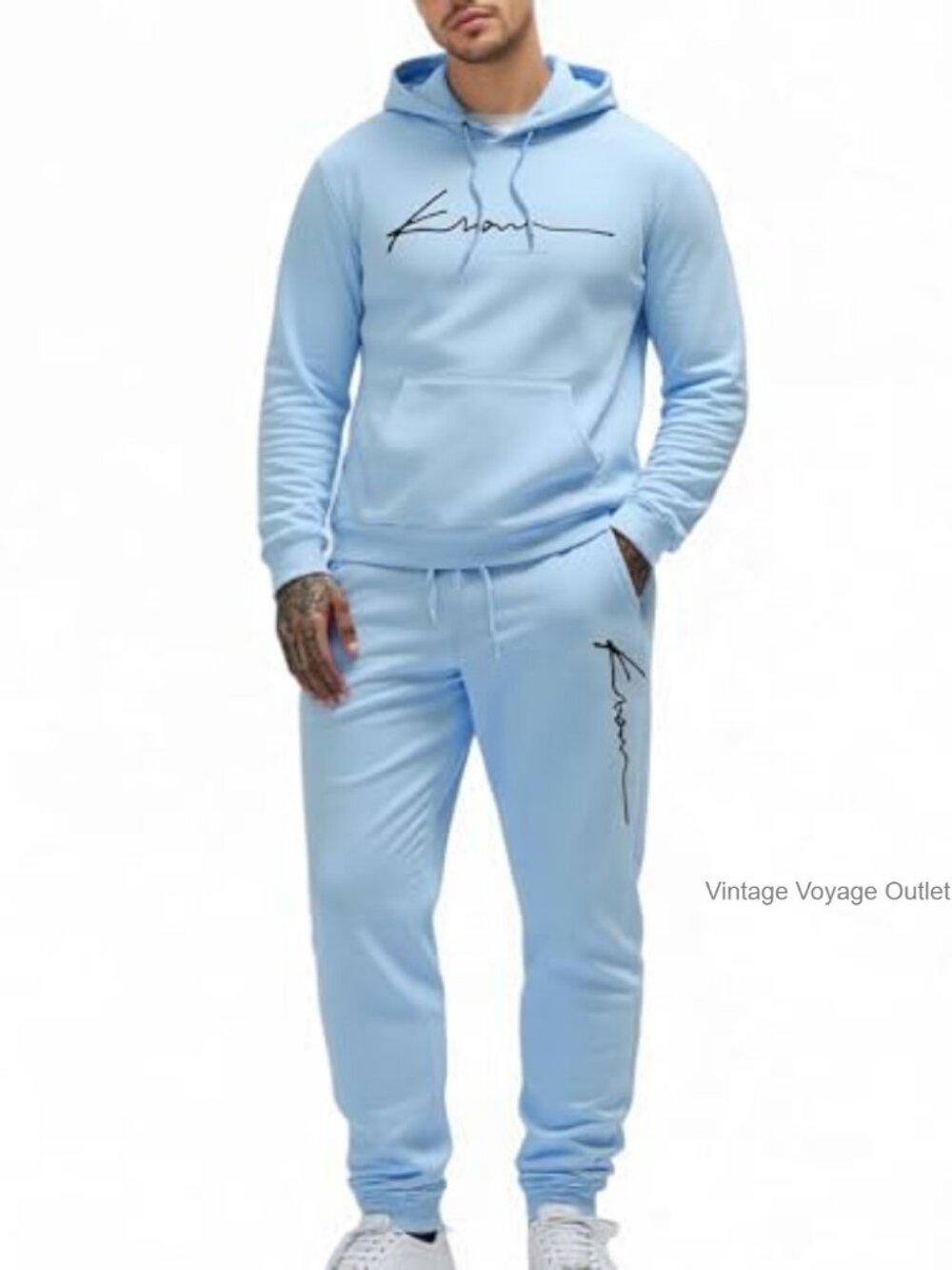 Fleece Tracksuit Set - Paris Print Hoodie & Jogger Sweatpants